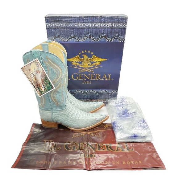 NWT El General Caiman Cowboy Boots Light Blue Leather US Size 9 MX 26 Rodeo Boho - Picture 4 of 16